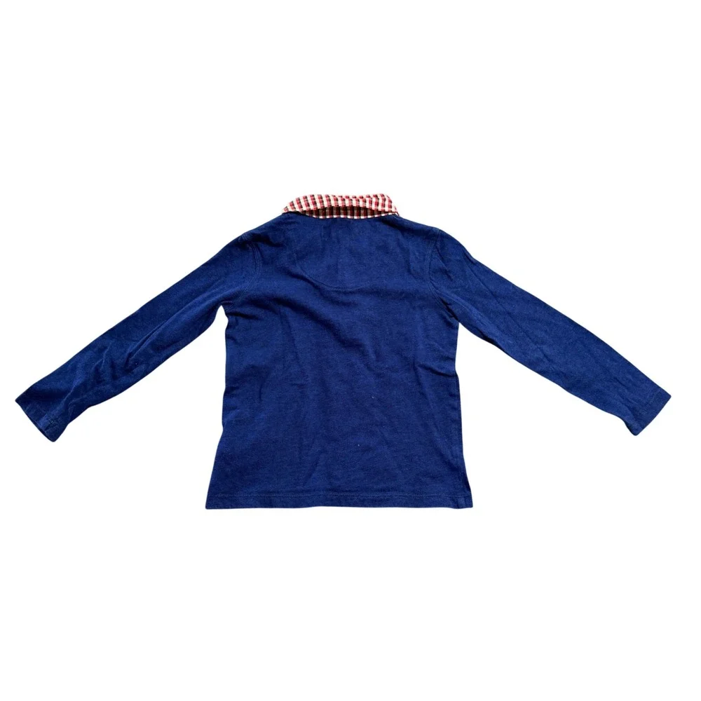 Baker by Ted Baker Boys Navy Blue Gingham Collar Long Sleeve Polo Shirt Size 3Y